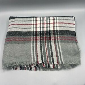 Minicci  Plaid Fringe Wrap Scarf Gray Black Red